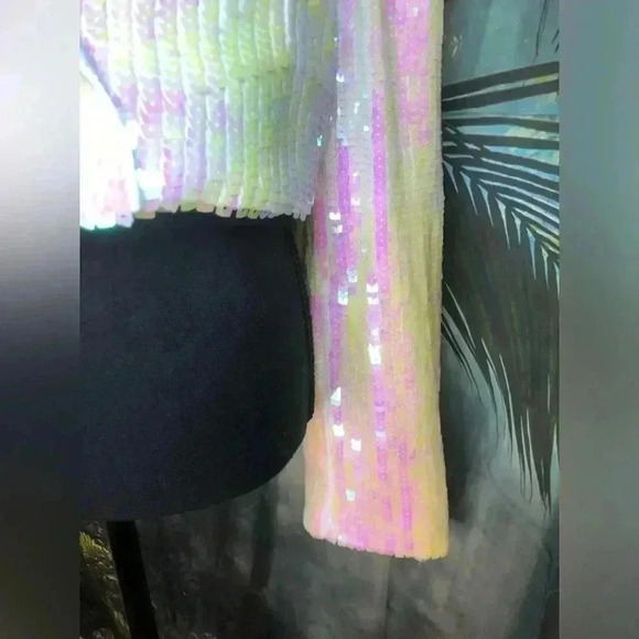 Womens Cropped Sequin White blazer - Picture 4 of 16